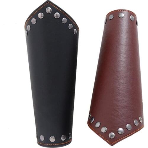 1Pc Men Medieval Cosplay Leather Armor Arm Warmers Lace-Up Viking Pirate Knight Gauntlet Wristband Bracer Steampunk Accessories