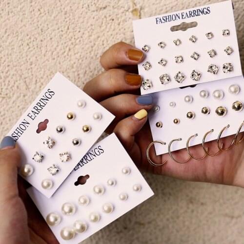 6 Pairs/set Minimalist Mixed A Week Small Earrings Set Simple Cute Tiny Heart Knot Circle Bar Geometric Stud Earrings for Women