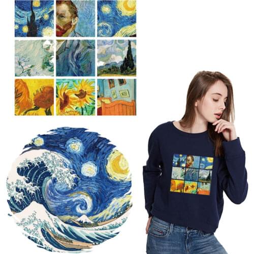 Van Gogh painting Patch Thermal stickers iron on Transfers for Clothes Iron on transfers art badge DIY stripe On Clothes T Shirt