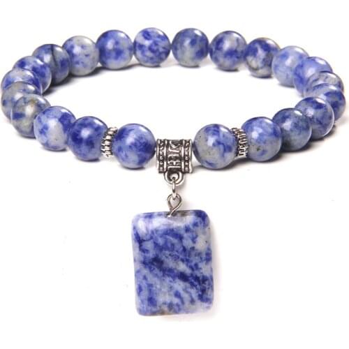 Natural Stone Sodalite Bracelet Yellow Tiger Eye Rectangle Stone Pendant Healing Buddhist Prayer Bracelet for Men Women Jewelry