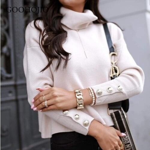 GOOHOJIO 2021 New Autumn and Winter Fashionable Sweater Women Turtleneck Sweater for Women Casual Solid Color Women Sweaters