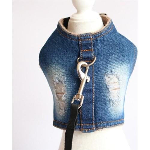 New Autumn Winter Xs Dog Clothes For Small Dogs Boy Girls Teddy Jean Vest Traction Rope Puppy Outfit Pet Clothing