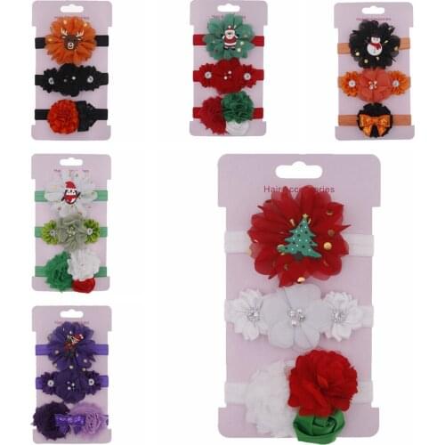 New 3pcs/lot Kids Chiffon Shabby Chic Flower Baby Girls Headband Party Christmas Halloween Decoration Headwear Cute Gift Sets