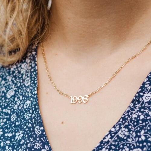 Stainless Steel 1980-2020 Ladies Year of Birth Necklace Mens Necklace Date Number Pendant Necklace Jewelry Commemorative Gift