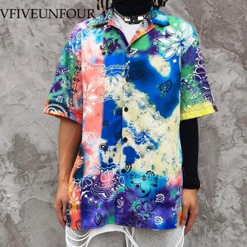 VFIVE UNFOUR Hawaiian Aloha Beach Shirts Multi-Colors Tie Dye Bandana Paisley Pattern Shirt Streetwear Men Hip Hop Shirts