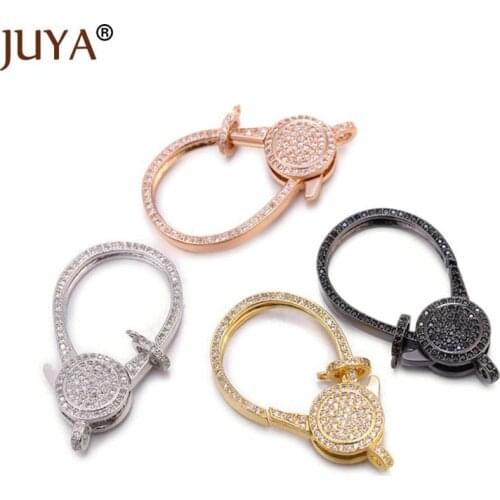 Juya Luxury Zircon Lobster Clasps Trendy Hooks Connectors for Jewelry Making DIY Beaded Bracelets Necklaces Accessories Supplies