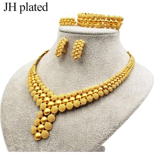 Dubai Luxury gold color Jewelry sets of women India Ethiopia African Bride wedding gifts Necklace earrings ring bracelet sets