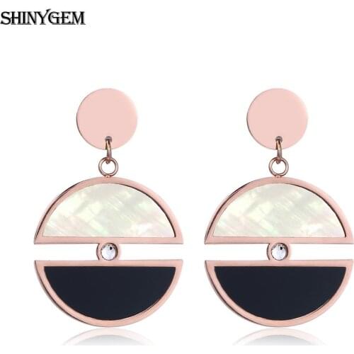 2020 Simple Semicircle Shape Ceramic Stainless Steel Earrings Pendant Fashion Shell Titanium Dangle Earrings For Women Gift