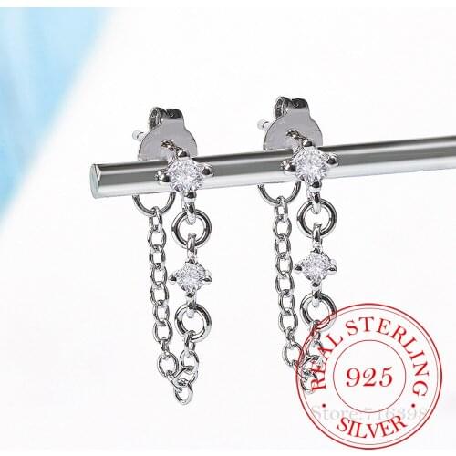 925 Sterling Silver Crystal Tassel Drop Earrings For Women Fashion Jewelry Lady Statement Earrings Pendiente