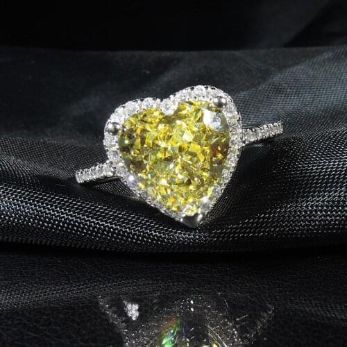 Charms 100% 925 Sterling Silver 8*8MM 2CT Heart Radiant Cut Citrine Pink Gemstone Rings For Women Fine Jewelry