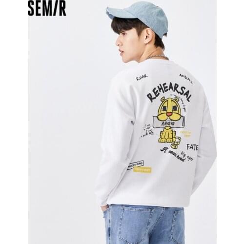 SEMIR Sweatshirt Men Autumn 2021 New Animal Embroidery White Hoodie Man Loose Trend Tiger Clothes