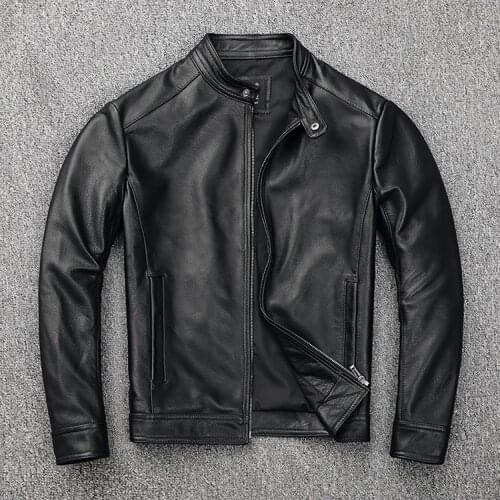 YR!Free shipping.sales.classic casual style genuine leather jacket.men slim cowhide coat.fashion slim jacket.motor biker coat