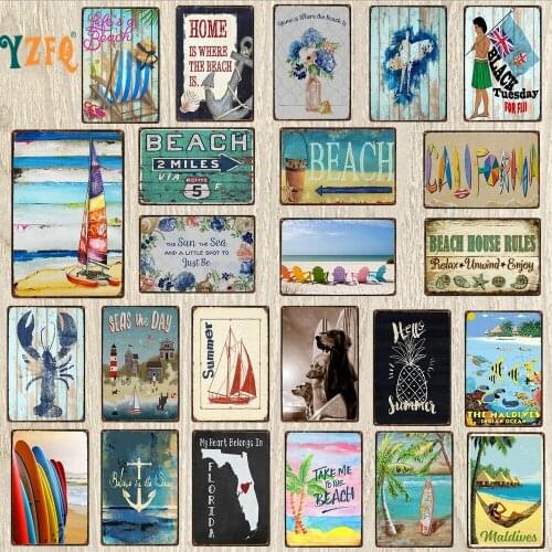 【YZFQ】Maldives Summer Beach House Rules Decorative Signs Wall Plaque Metal Vintage Pub Art Decoration Home 30X20CM DU-9335A