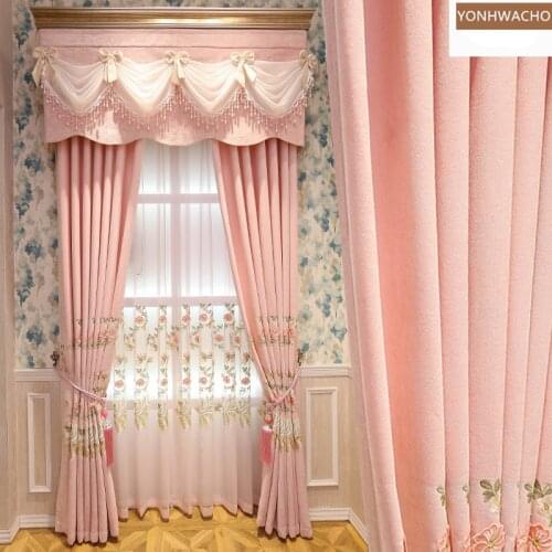 Custom curtain 3d embossed embroidered girl home princess sweet room pink cloth blackout curtain valance tulle panel C646