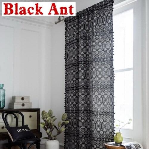 Curtain Jacquard Geometric Black Fringed Kitchen American Country Bay Window Kitchen Door Curtain Half Shade Finished M215#40