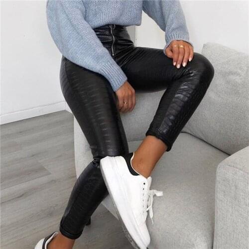 Women Fashion PU Leather Pants Autumn High Waist Zipper Trousers Streetwear Ladies Sexy Club Pencli Pants New 2021