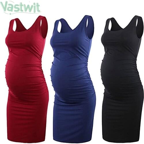 Womens Maternity Dresses Ultra Soft Sleeveless Wraped Ruched Side Pregnancy Dress Classic Casual Cami Tank Tops Pregnant Dress