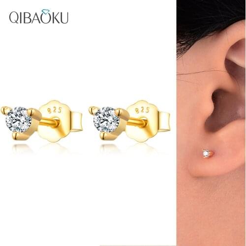 Gold Small Mini Stud Earring 925 Sterling Silver Inlaid Shining Zircon Earring for Women Wedding Party Gift Jewelry