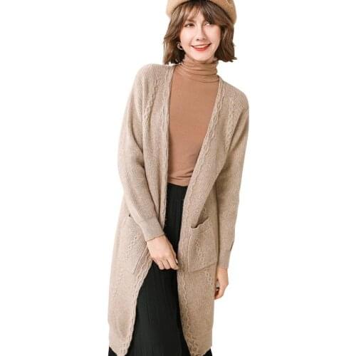 Twisted Pattern High Quality Spring Autumn Winter Women Knitted Long Sweater Cardigan Coat Pocket Soft Solid Slim Fit Warm Loose