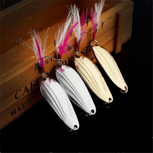 1pcs 8g 12g 15g Metal Bait Spinner Spoon Fishing Lures Hard Baits Full Aqueous Layer Metal Material With Feather Fishing Tackle
