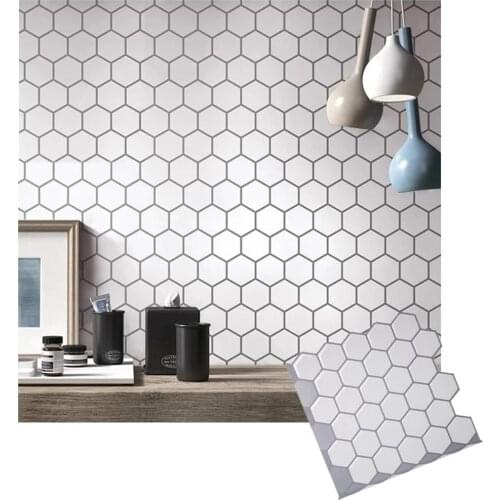 1Pc Wall Sticker 30.5cm X 30.5cm Hexagon Off White Vinyl Wall Sticker Se-lf Adhesive 3D Peel And Stick Wall Tiles