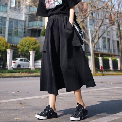2020 Japanese Wide Leg skirt Women Men Black Ankle-length Loose Kimono skirt Unisex Straight Streetwear Hip Hop skirt