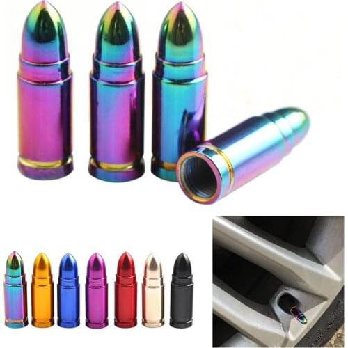 4 Pack Bullet Type Aluminum Alloy Valve Caps US Standard Dazzling Color Tyre Valve Dust Caps for Car Motorbike Bike and Bicycle