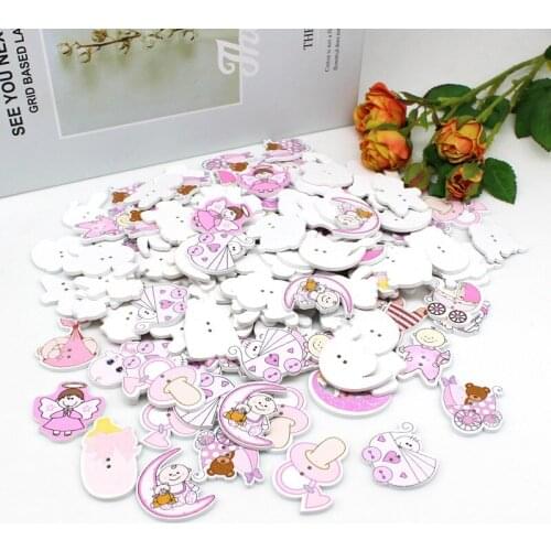 40PCs/pack baby series Wooden Buttons2 Holes DIY Random Wooden Buttons Sewing Scrapbooking Accessories