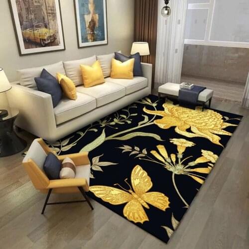 American pastoral retro Black yellow large floral bedroom living room doormat Bedside carpet plush non-slip floormat custom made