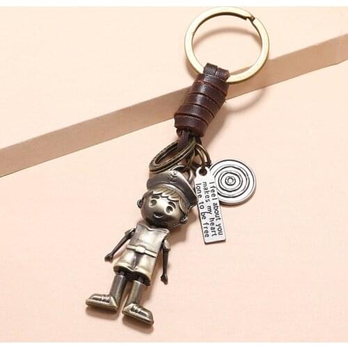 Vintage Fashion Kid Boy Girl Bag Holder Keychain Sailor Navigator Bronze Charm Genuine Leather Keyring Car Key Chain Accessories
