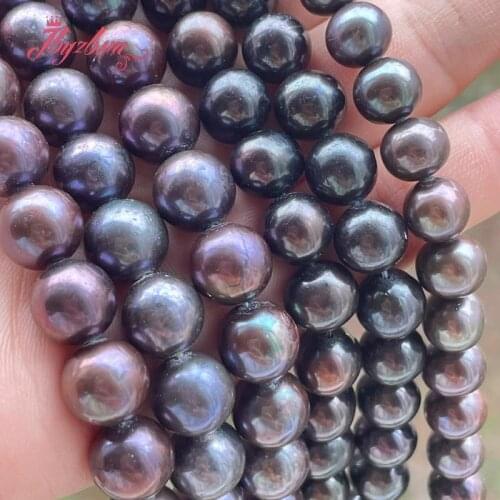 7-8,8-9,9-10mm Round Black Freshwater Pearl Loose Beads Natural Stone Beads For DIY Necklace Bracelet Jewelry Making Strand 15"