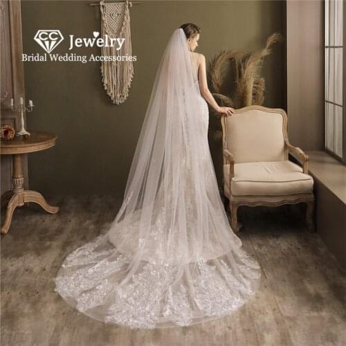 CC Veil Wedding Hair Accessories for Women Bridal Hairwear Engagement Jewelry Gorgeous Cathedral Veils Appliqued With Combs V688