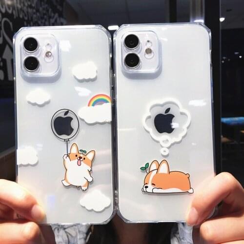 Cute Cartoon Cat Dog Phone Case For iPhone 12 11 Pro Max XR XS Max X 7 8 Plus Soft TPU Clear Shockproof Back Cover Coque