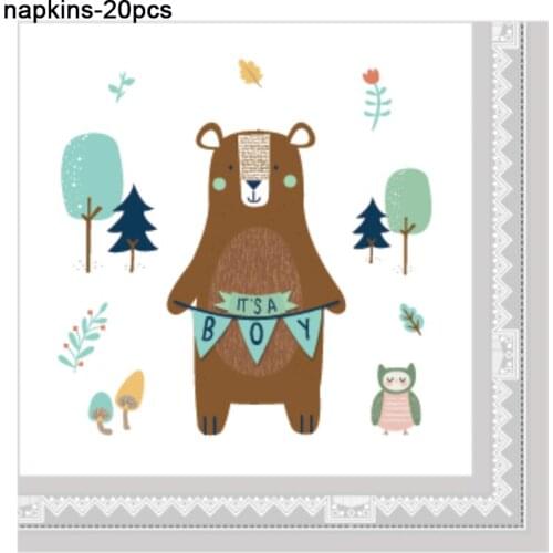 Wild Animals Happy Birthday Party Tableware Baby Shower Cartoon Jungle Bear Disposable Dinner Dessert Plates Napkins Cups Napkin