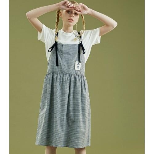 Preppy Style Original Design Spring Summer New Women Sleeveless Dress Backless Strap Sling Dresses Lace Up Plaid Strap Dress