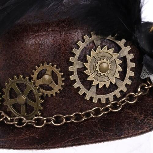 Halloween Gothic Mini Top Hat Steampunk Gears Chain Feather Cosplay Hair Clip
