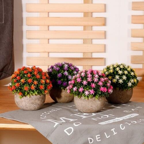Artificial Plant with Cement Flowerpot Decorative Plastic Flowers Desktop Decor Craftwork for Home Office Shops