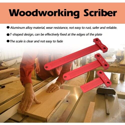 Woodworking Scriber T-Type Ruler Hole Positioning Scribing Gauge Aluminum Alloy Measuring Tool 260mm for Carpenter