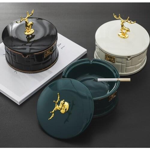 Ceramic Ashtray with lid Animal Sculpture Modern Nordic Home Decoration Living Room Office Desktop Decor Gifts Large capacity