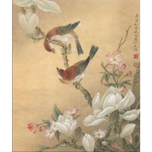 Chinese classical birds magnolia flower tree scenery oil painting canvas printings printed on canvas wall art decoration picture