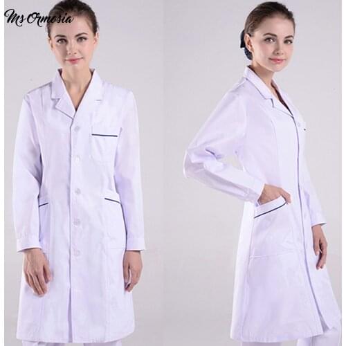 New unisex solid color simple cotton anti-wrinkle overalls long coat beauty salon uniform laboratory pet shop frosted overalls