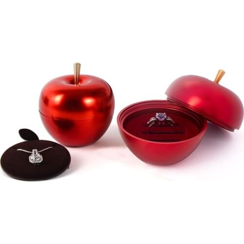 Red Apple Wedding Ring Jewelry Display Storage Box Women Earring Pendent Showcase Organizer For Lover Engagement Christmas Gifts