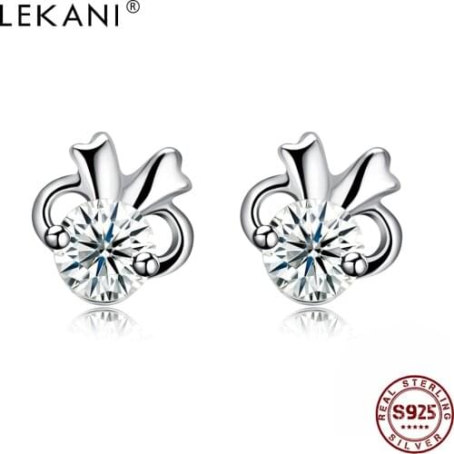 LEKANI Geometric Korean 925 Sterling Silver Stud Earrings For Women Clear Cubic Zirconia Simple Small Earring Party Fine Jewelry