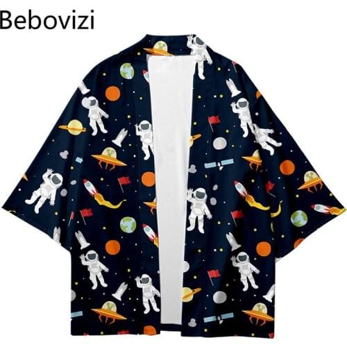 Astronaut Print Fashion Beach Japanese Kimono Kimetsu No Yaiba Robe Cardigan Men Shirts Yukata Haori Womens Asia Clothing