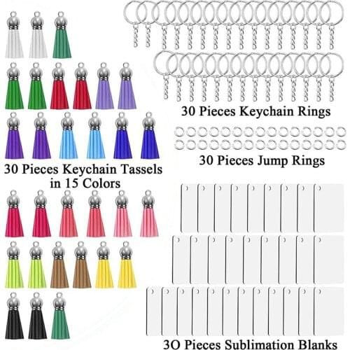 120PCS DIY Keychain Making Kit Sublimation Keychain Rectangle Set With Leather Tassels Blank Keychain Accessories