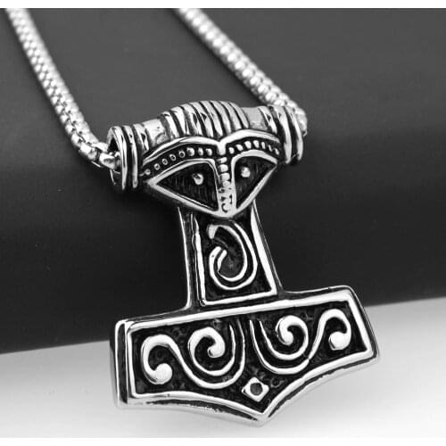 New Arrive Stainless Steel Thors Hammer Viking Amulet Mens Boys Fashion Jewelry Pendant Necklace Free Box Link Chain 24inch