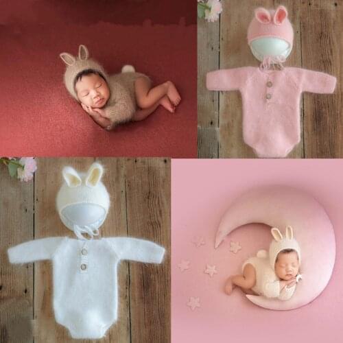 Newborn Outfit Romper Newborn Photography Props Wool Knitted Rabbit Jumpsuit Hat Bodysuits Outfit Baby Photography
