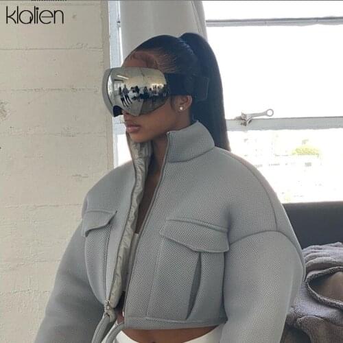 KLALIEN Autumn Winter Fashion Casual Slim Long Sleeve Turtleneck Short Coat Women Simple Cool Thicken Streetwear Female Jacket