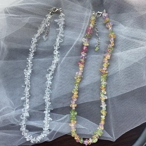 Natural Stone Colored Irregular Necklace Rhombus Crystal Stone Fashion Necklaces 2021 Trend Choker On The Neck Beads For Women