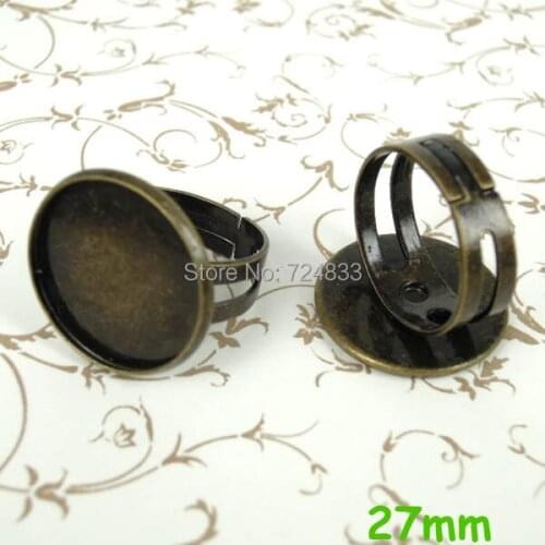 Blank Bezel Ring bases w/ Inner 27mm Round tray Pads Brass Glass Cabochon Hollow Ring Settings Antique Bronze tone DIY Making
